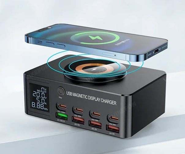 GaN 1080W Desktop Charger with 8 Ports – Fast Charging for MacBook, iPhone 15/16, Samsung, and More