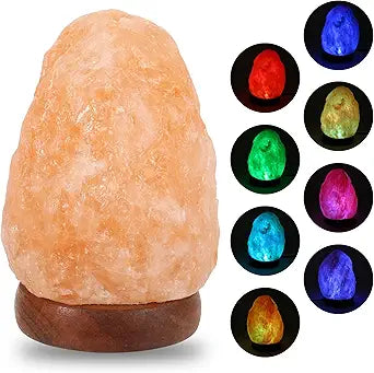 Natural Crystal Salt Lamp with 7-Color Changing Light – Unique Design with Premium Wooden Base