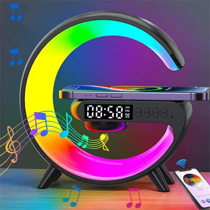 Smart RGB Night Lamp – Wireless Speaker, Alarm Clock, and Wireless Phone Charging