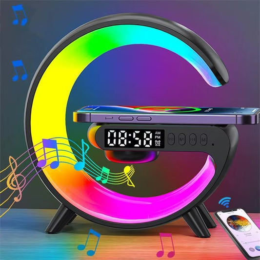Smart RGB Night Lamp – Wireless Speaker, Alarm Clock, and Wireless Phone Charging
