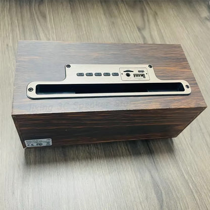 2-in-1 Wooden Wireless Speaker with Phone Stand – Bluetooth, FM Radio, TF Card, and USB