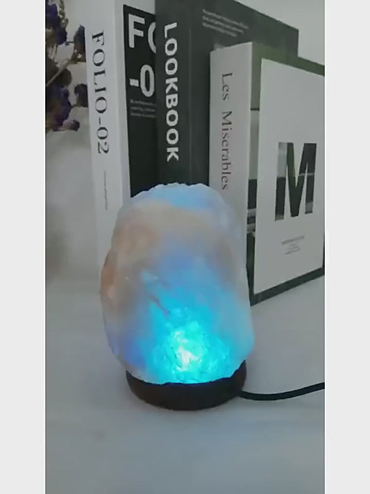 Natural Crystal Salt Lamp with 7-Color Changing Light โ Unique Design with Premium Wooden Base