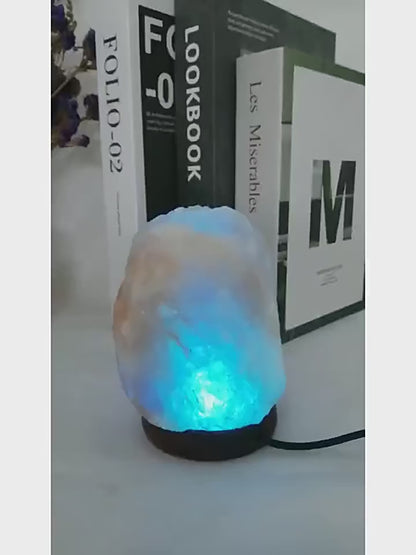 Natural Crystal Salt Lamp with 7-Color Changing Light – Unique Design with Premium Wooden Base